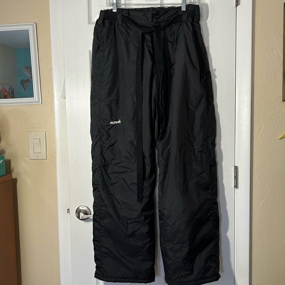 Skigear mens snow pants black snowboard zipper two pockets belt elastic ankle LG